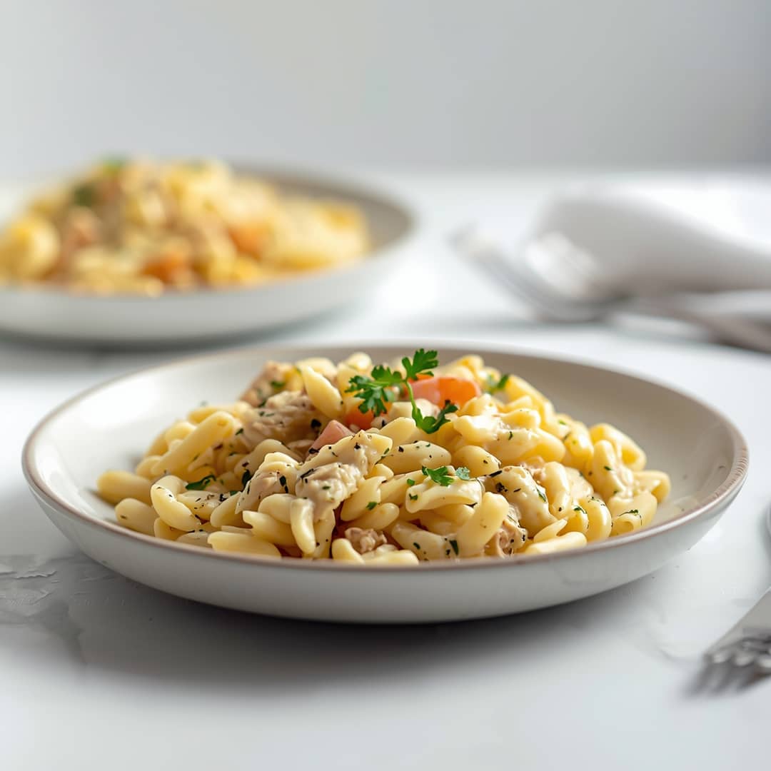 Creamy Chicken Pot Pie Orzo - delicate flaky crust with warm caramelized edges with fresh garden berries and mint