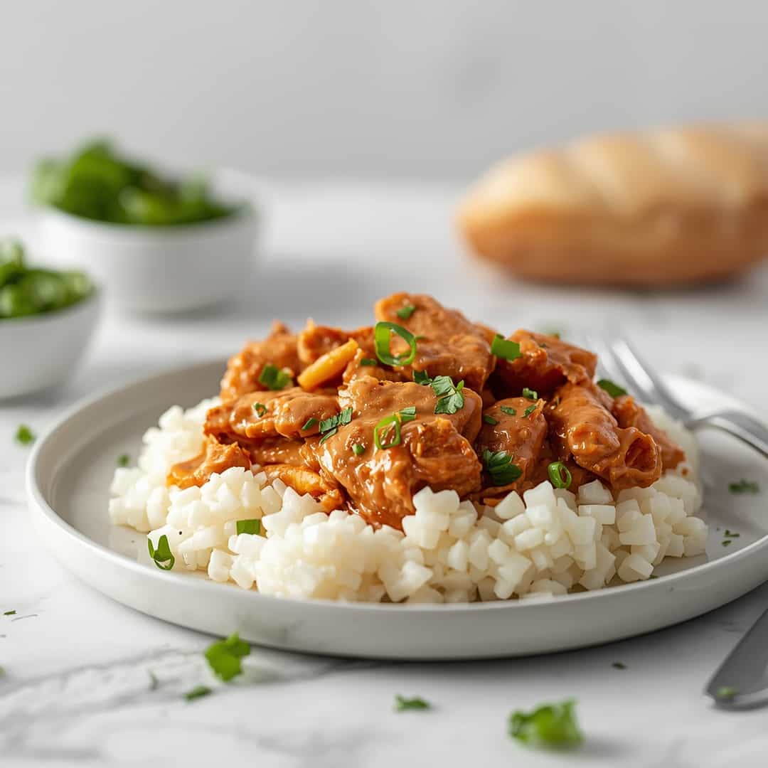 Creamy Crockpot Crack Chicken - tender with chopped chives and lemon slices