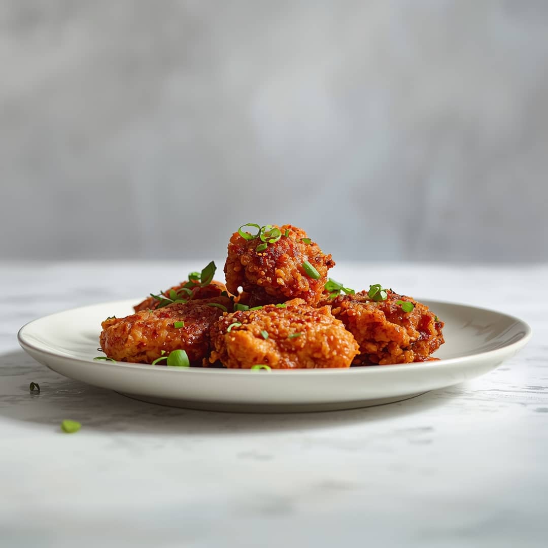 Crispy Bang Bang Chicken Recipe - rich velvety layer with crisp golden edges with a delicate dusting of powdered sugar