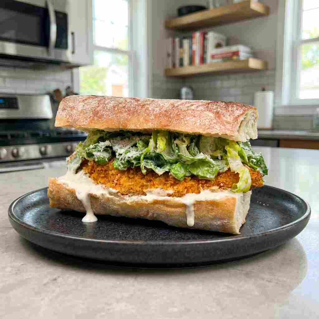 Crispy Chicken Caesar Sandwich - tender with a light drizzle of sweet glaze