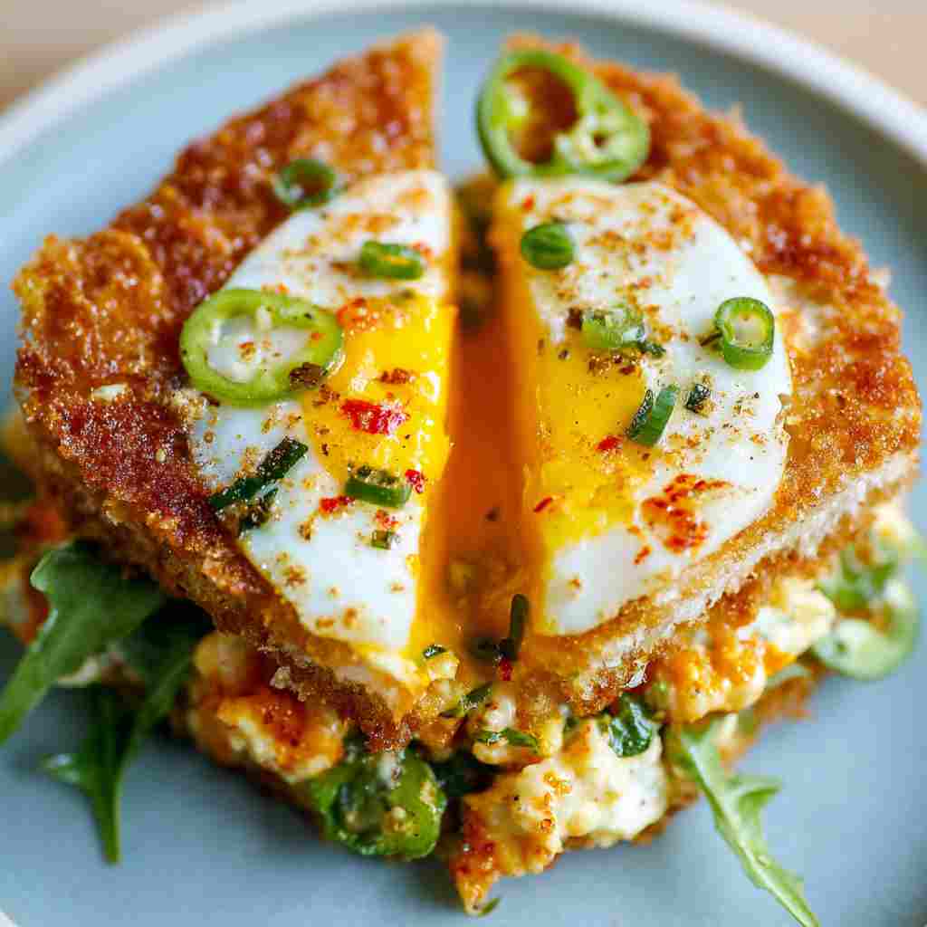 Crispy Egg Salad Recipe - delicate flaky crust with warm caramelized edges with fresh garden berries and mint