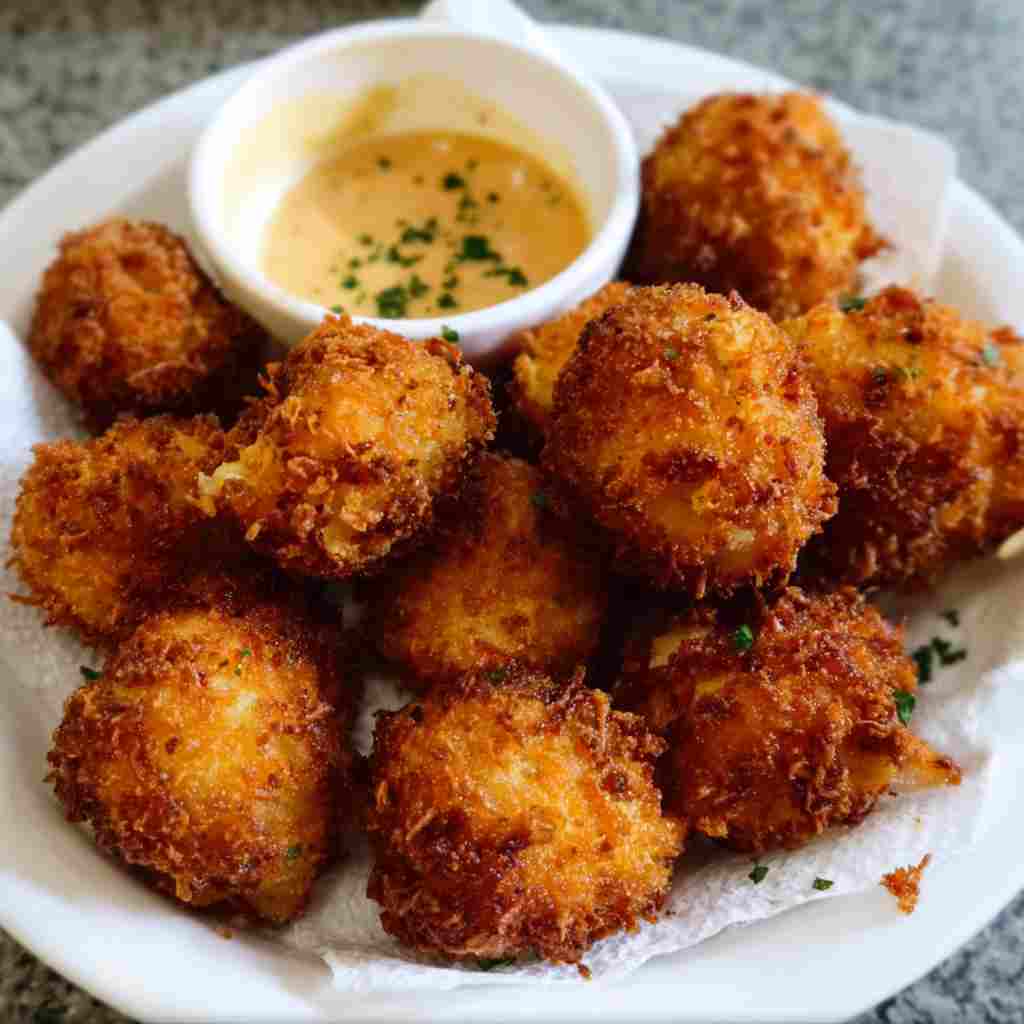 Crispy Shrimp Balls Recipe - rich velvety layer with crisp golden edges with a delicate dusting of powdered sugar