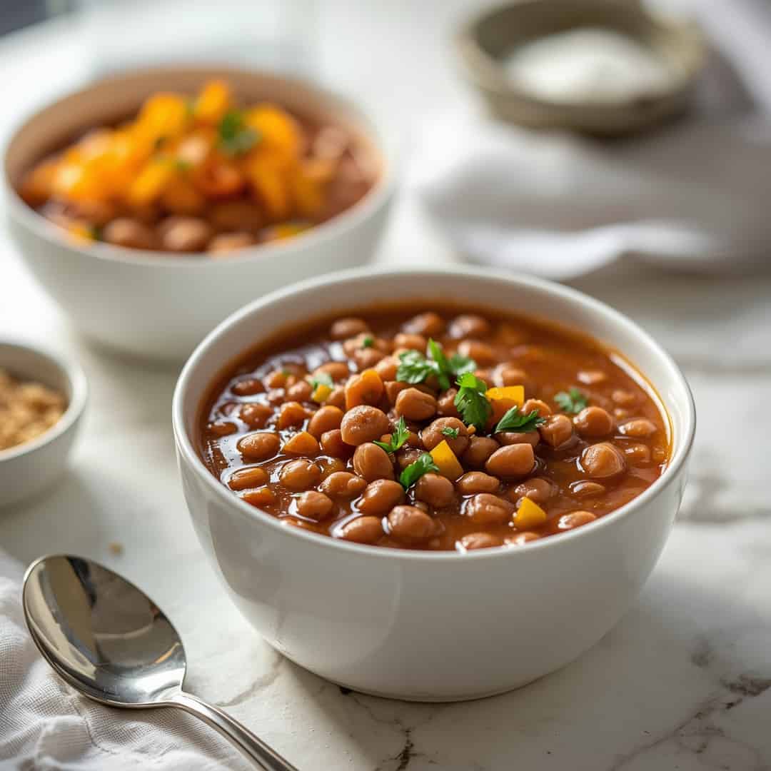 Crockpot black eyed pea soup - comforting homemade broth with tender vegetables with chopped fresh Italian parsley
