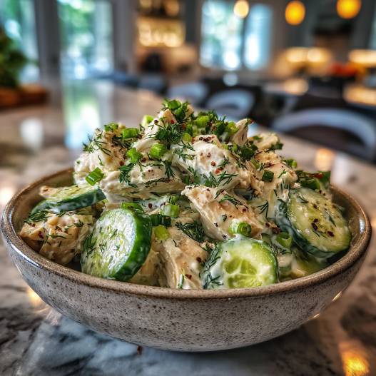 Cucumber Dill Greek Yogurt Rotisserie Chicken Salad - crisp garden greens with shaved radishes and fresh herbs