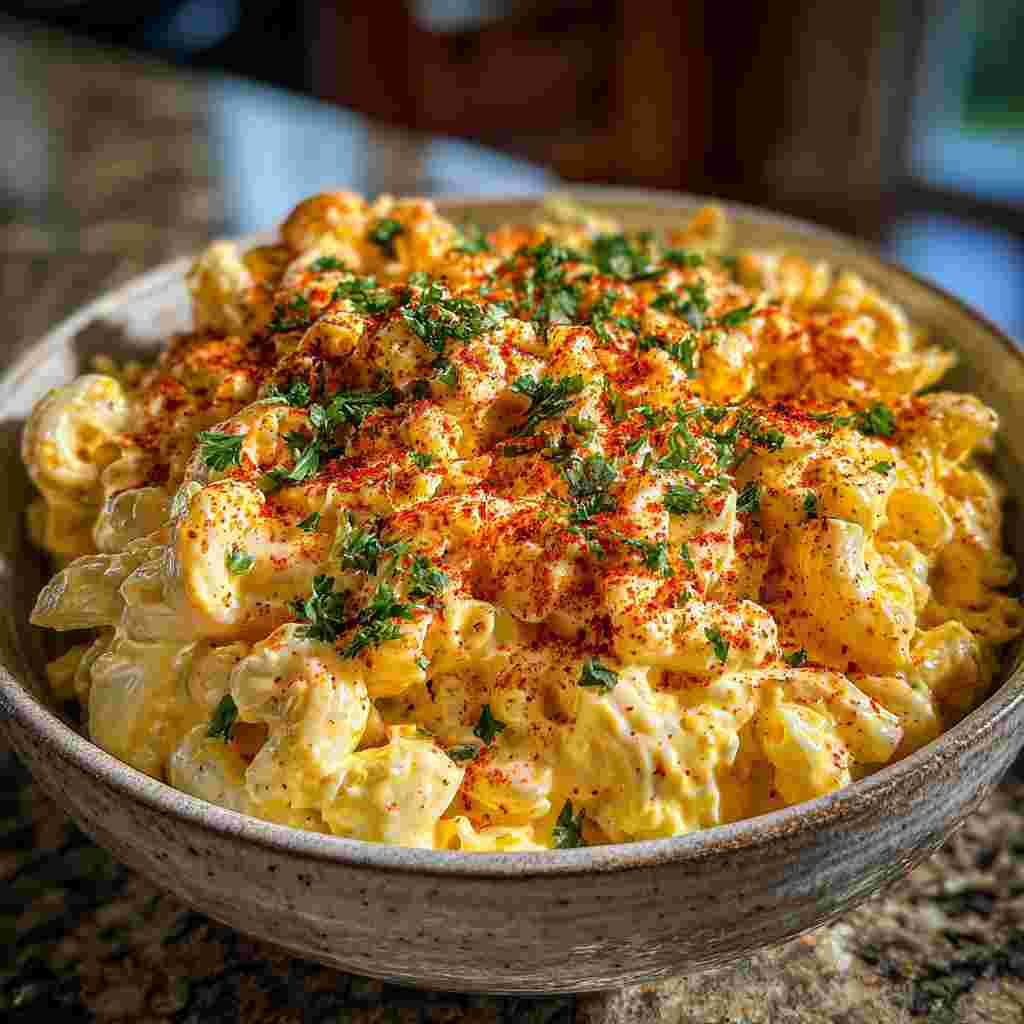 Deviled Egg Macaroni Salad - crisp garden greens with a light drizzle of vinaigrette