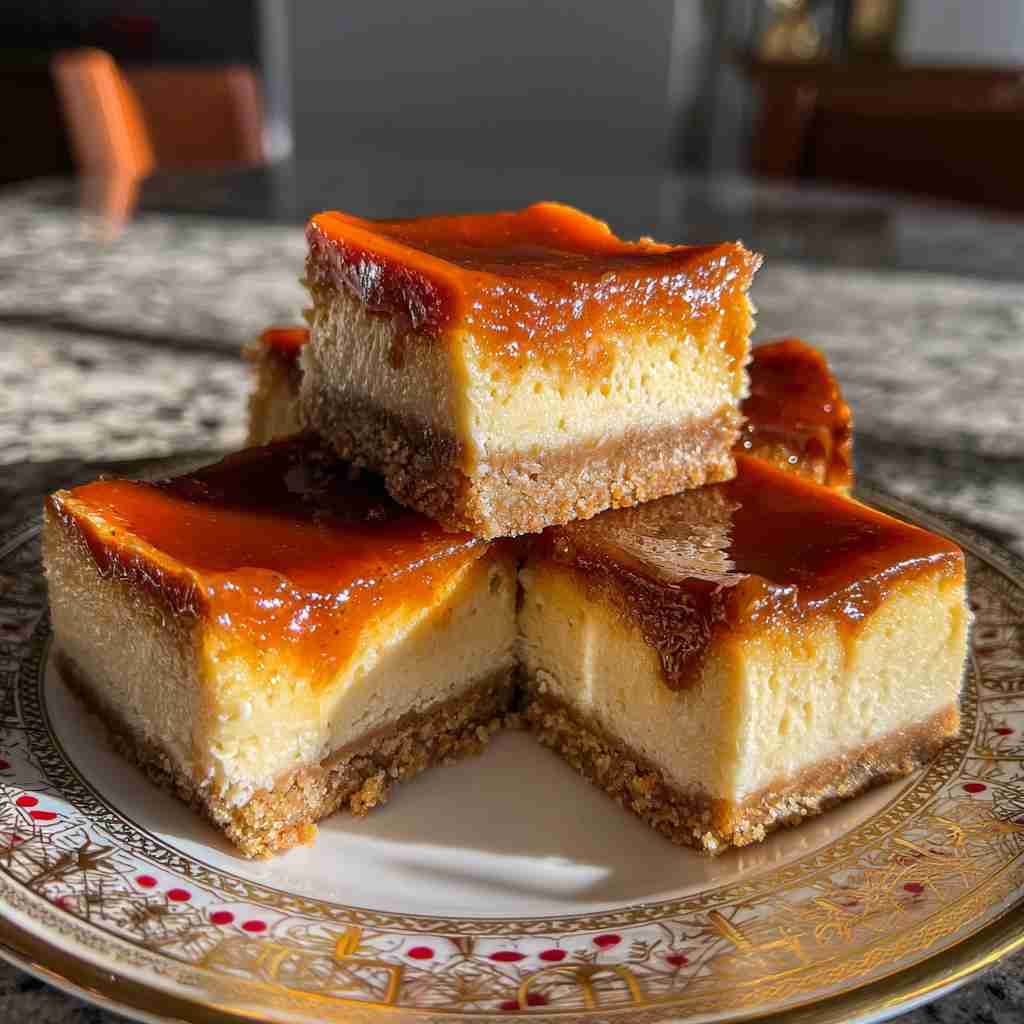 Dulce de Leche Cheesecake bars - moist with a dollop of whipped topping