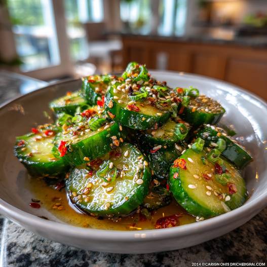 Easy Asian Cucumber Salad - crisp garden greens with toasted seeds and crumbled cheese