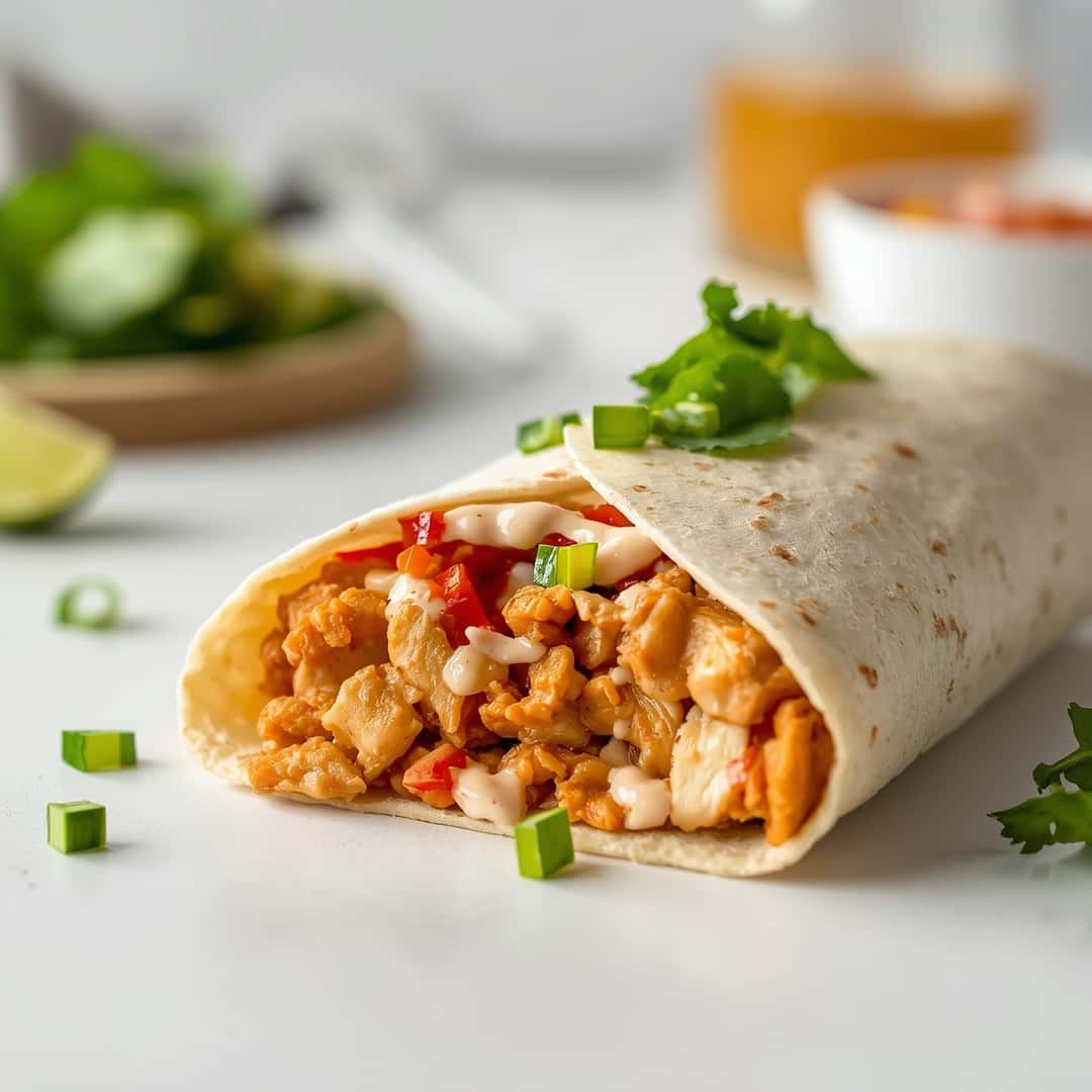 Easy Chipotle Ranch Grilled Chicken Burrito - tender with chopped chives and lemon slices