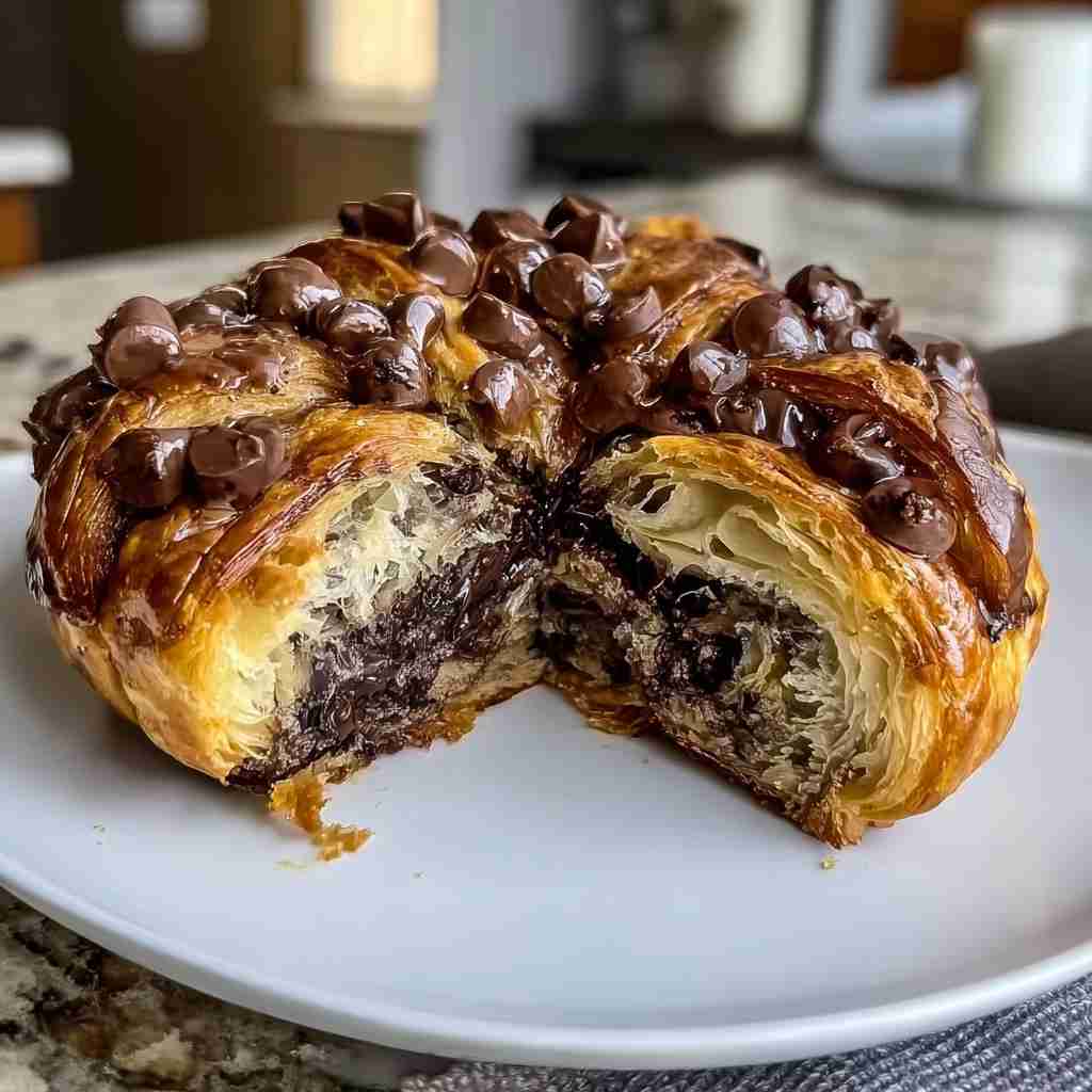 Easy Chocolate Croissant Bake - beautifully cooked texture with balanced colors and appetizing finish with cracked black pepper and olive oil