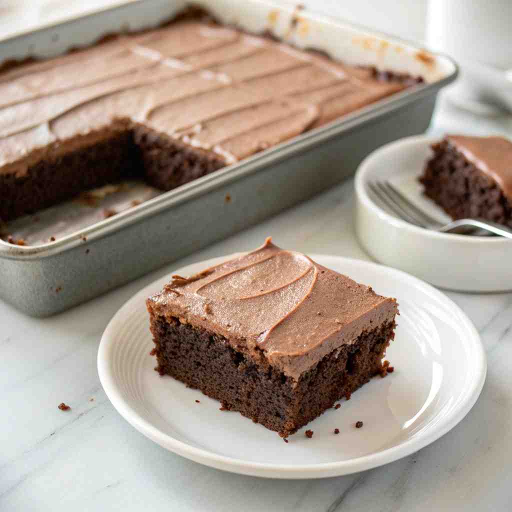 Easy Devil's Food Cake - tender with a light drizzle of sweet glaze