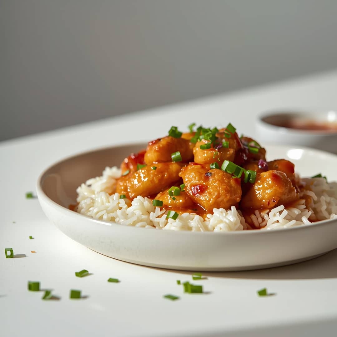 Easy Orange Chicken - crispy golden skin with aromatic herb seasoning with fresh thyme leaves and roasted garlic cloves