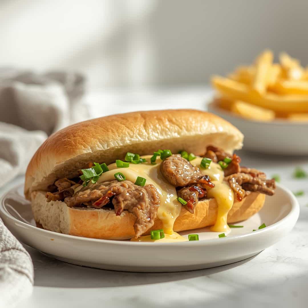 Easy Philly Cheese Steak - smooth creamy blended texture with rich froth with fresh sliced strawberries on the glass rim