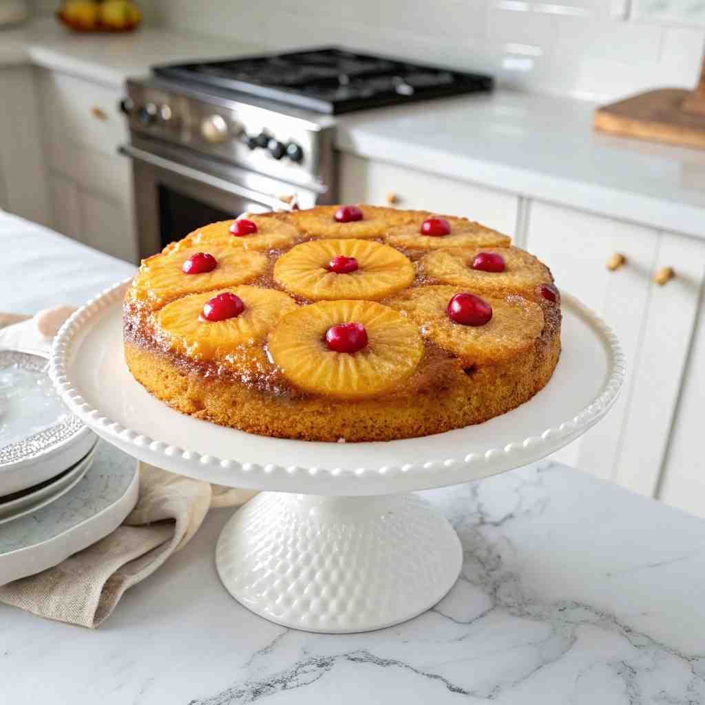Easy Pineapple Upside-Down Cake - tender with a light drizzle of sweet glaze