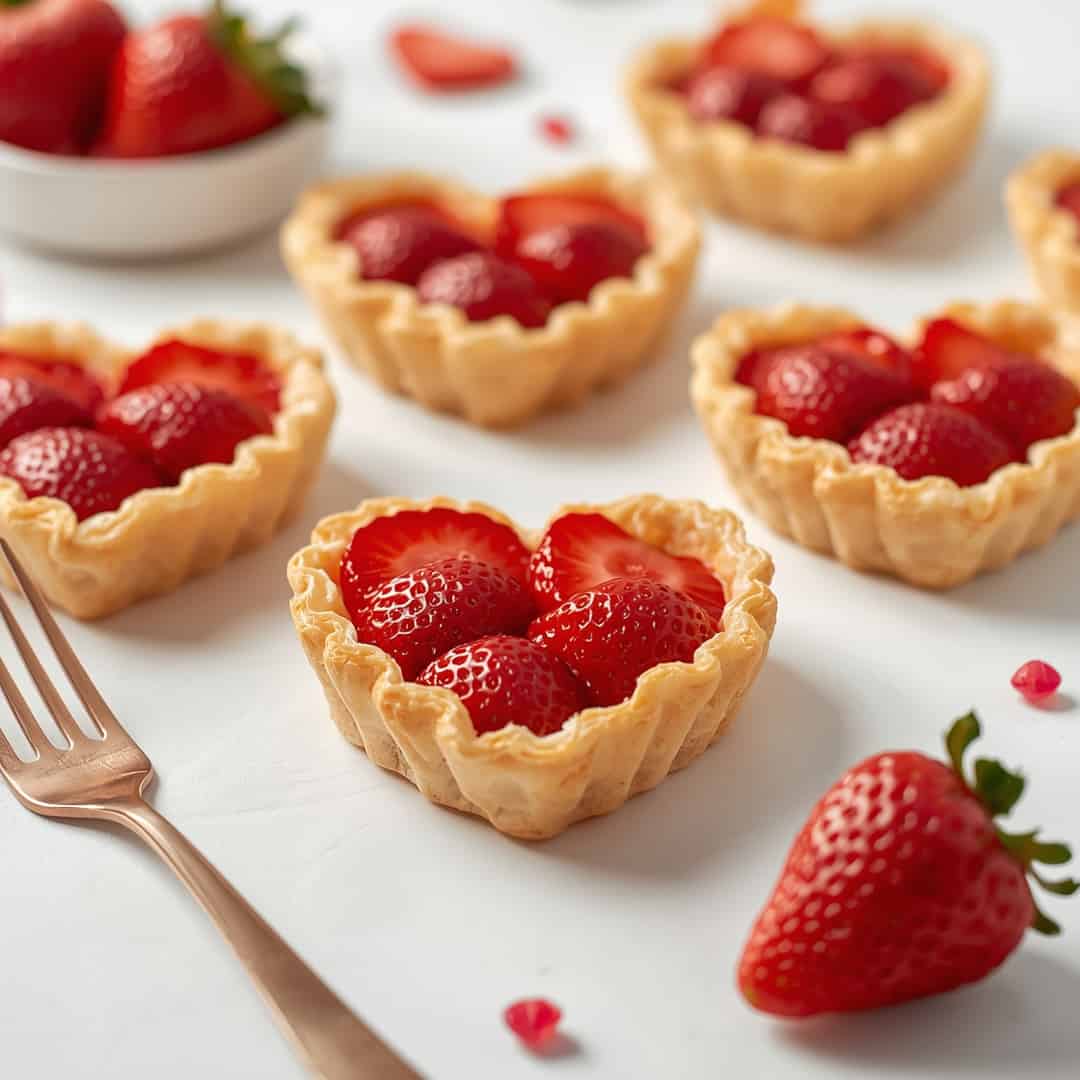 Easy Puff Pastry Strawberry Hearts - tender with fresh seasonal herbs