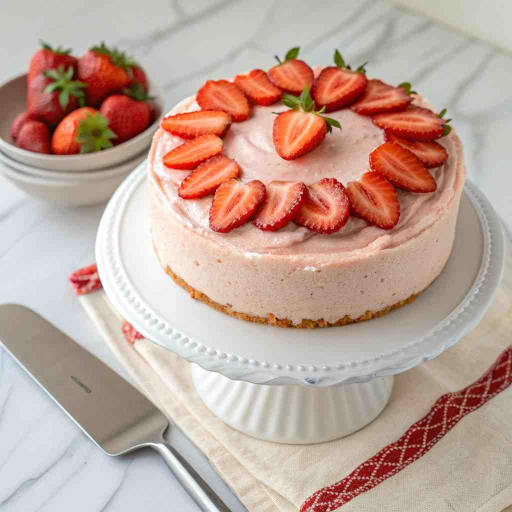 Easy Strawberry Cake - delicate flaky crust with warm caramelized edges with fresh garden berries and mint