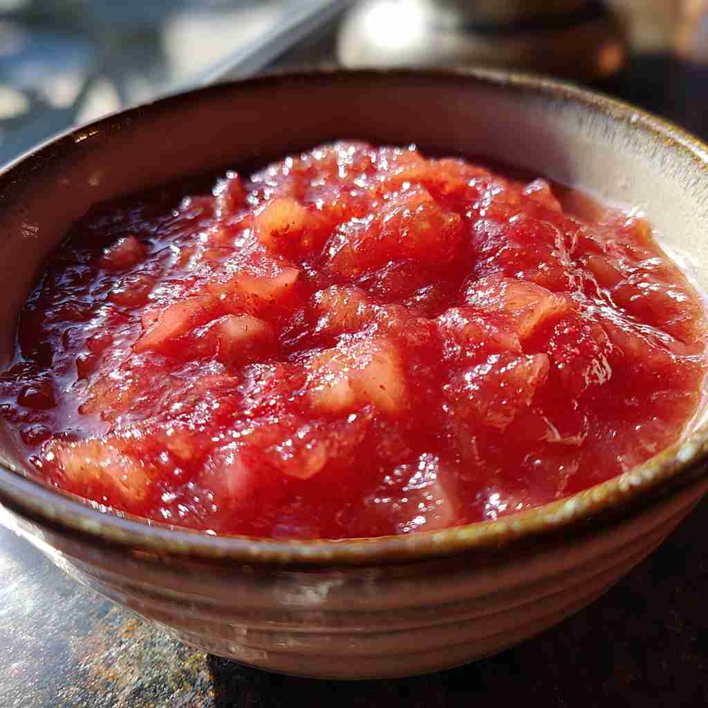 Easy Strawberry Rhubarb Applesauce - rich fudgy consistency with glossy chocolate finish with chopped toasted nuts