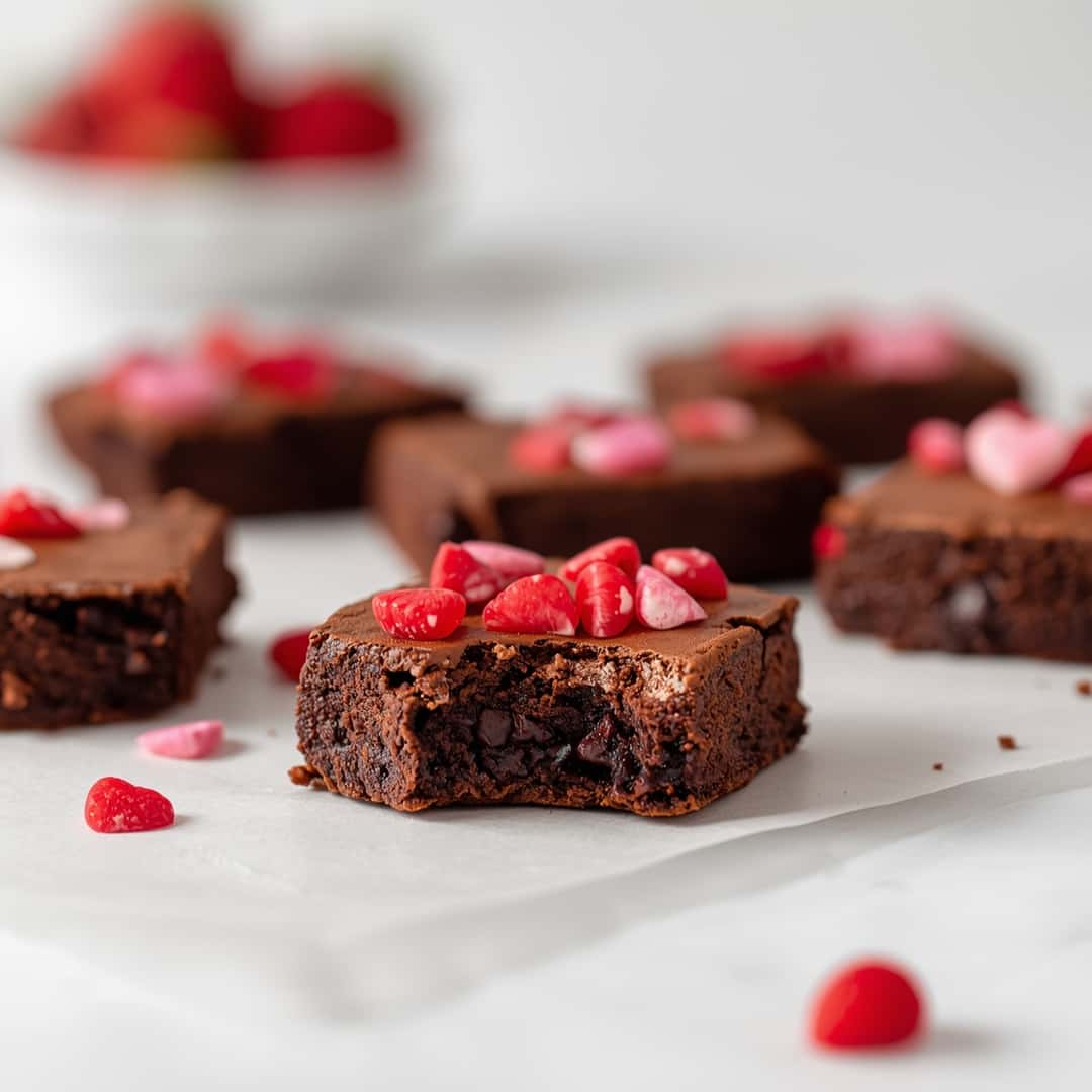 Easy Valentine's Day Brownies - delicate melt-in-your-mouth crumb with colorful sprinkles