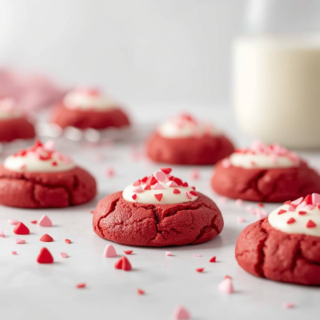 Easy Valentine's Day Red Velvet Cookies - crackly top surface and decadent chocolate interior with flake sea salt crystals