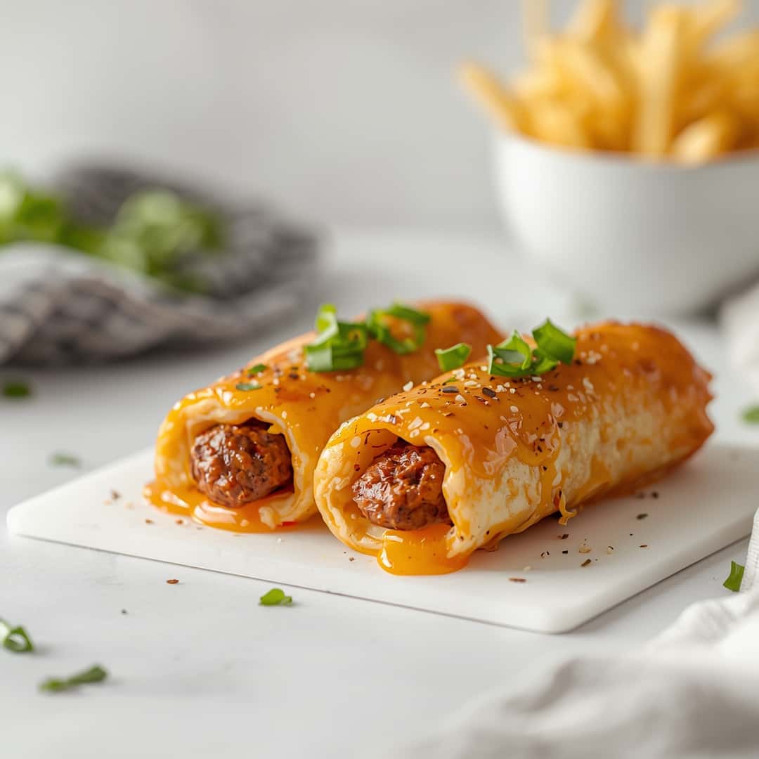 Garlic Butter Cheeseburger Rollups - seared caramelized crust with juicy tender interior with chopped scallions and toasted sesame seeds