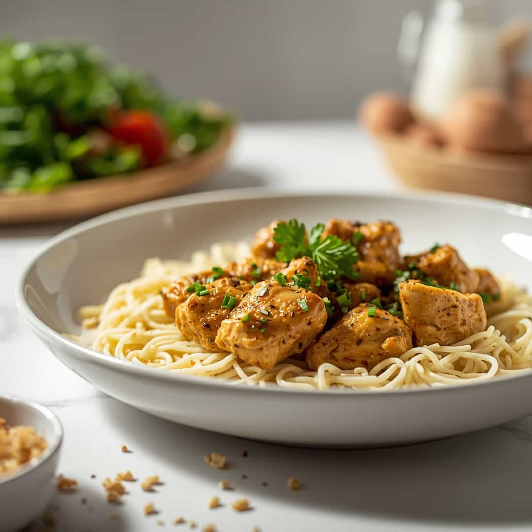 Garlic Butter Chicken - succulent simmered chicken smothered in rich pan sauce with fresh rosemary sprigs and pan drippings