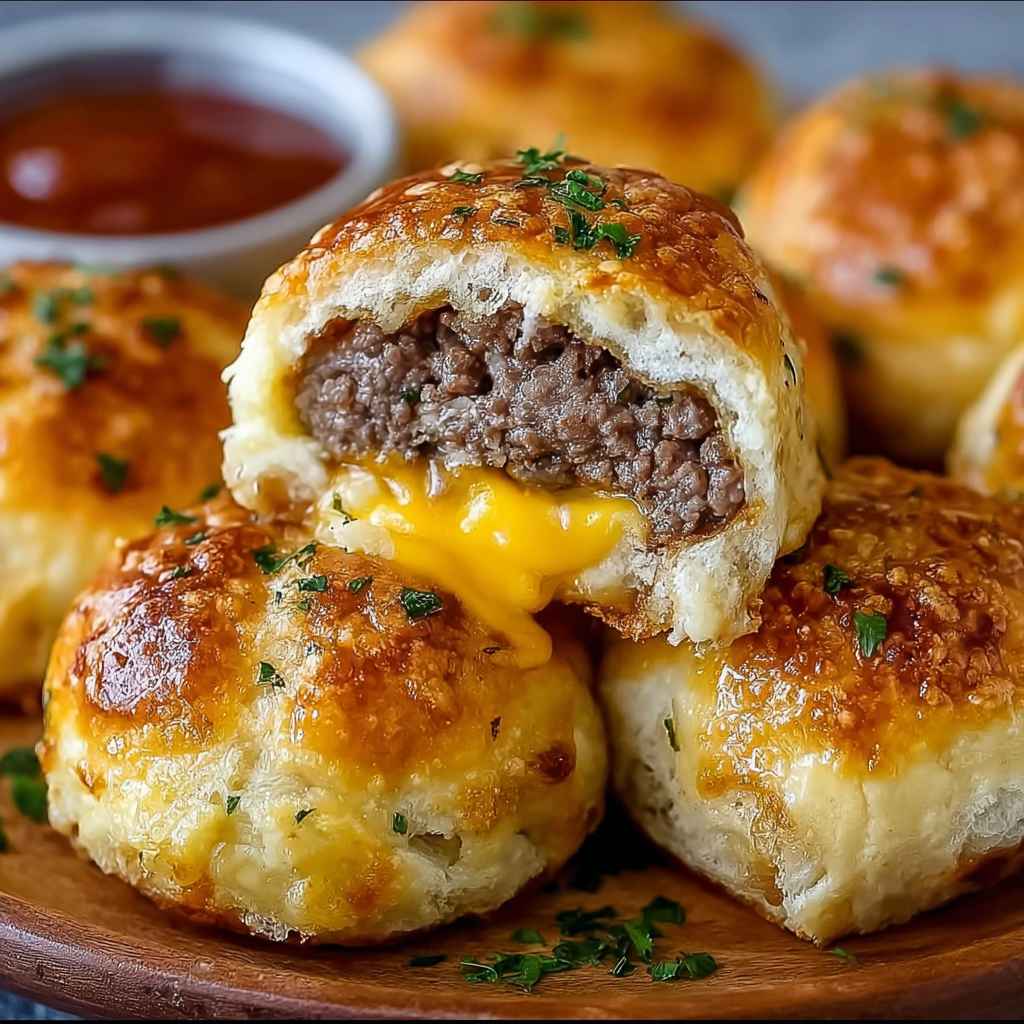 Garlic Parmesan Cheeseburger Bombs - tender slow-cooked meat with deep savory glaze with fresh parsley and cracked peppercorns