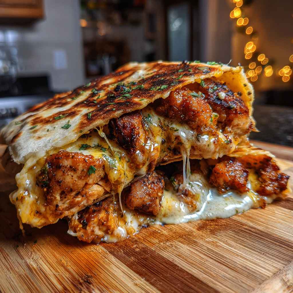 Great Cheesy Garlic Chicken Wraps - tender with chopped chives and lemon slices