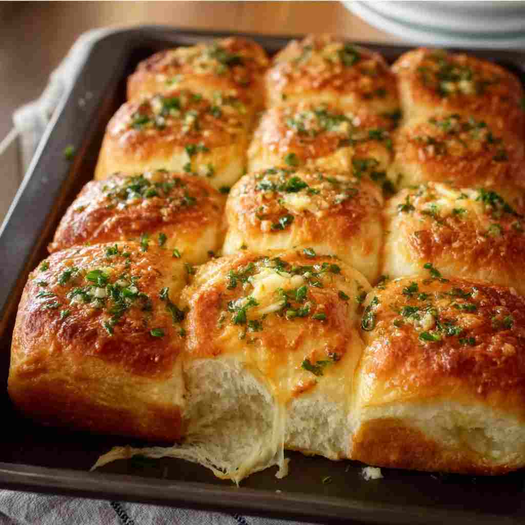 Hawaiian Garlic Rolls Recipe - crispy golden exterior with warm flavorful filling with toasted sesame seeds and dipping bowl