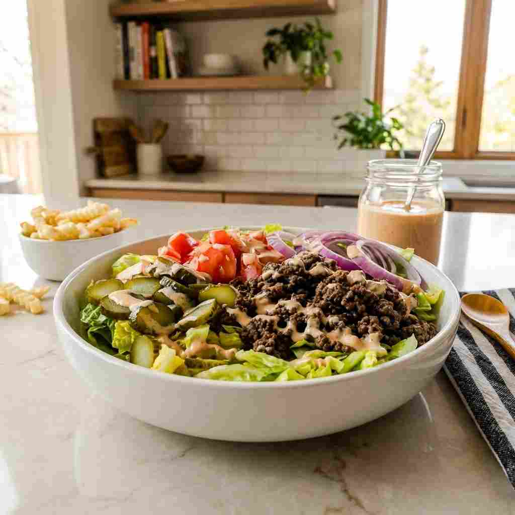Healthy Burger Bowls Recipe - colorful crunchy medley with radiant fresh textures with toasted seeds and crumbled cheese