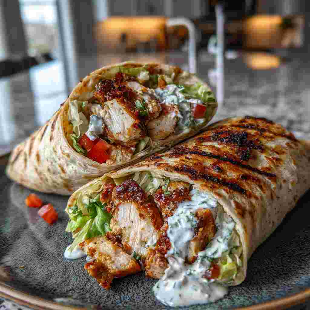 Healthy Grilled Chicken Ranch Wraps - tender with chopped chives and lemon slices