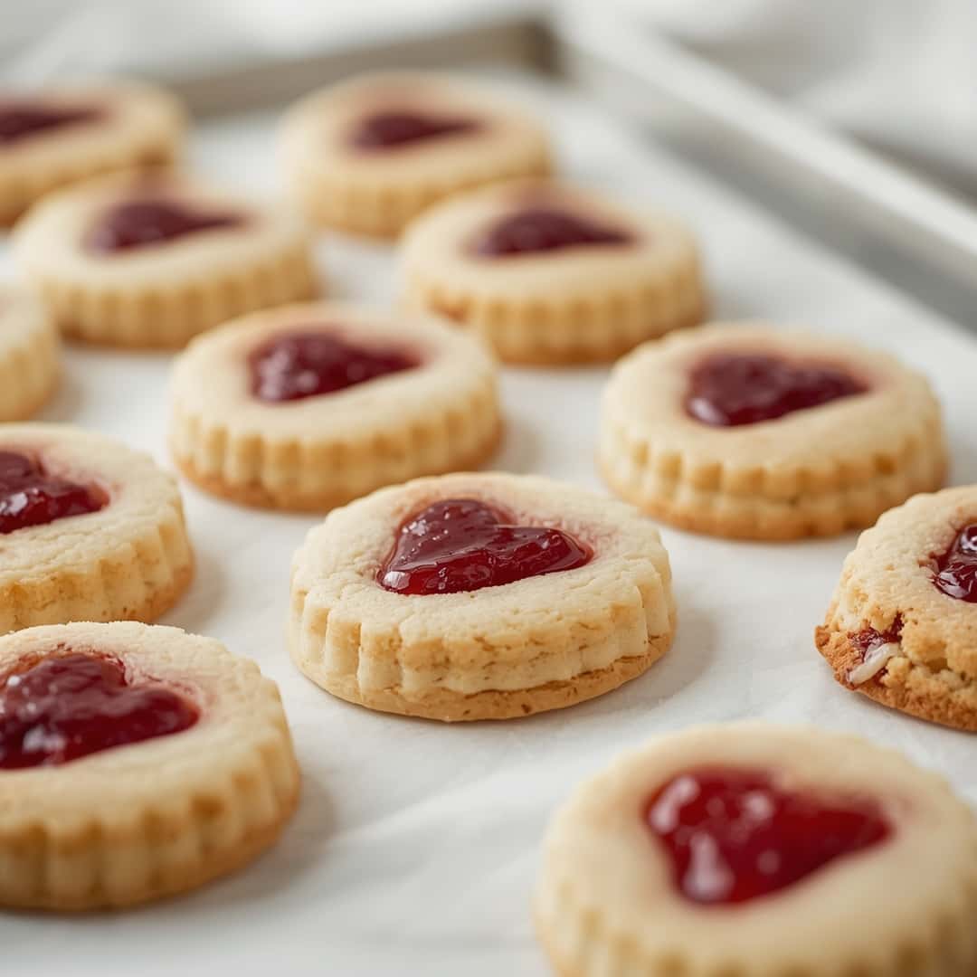 Heart Jam Thumbprint Cookies - chewy soft-baked center and crisp edges with drizzled melted chocolate