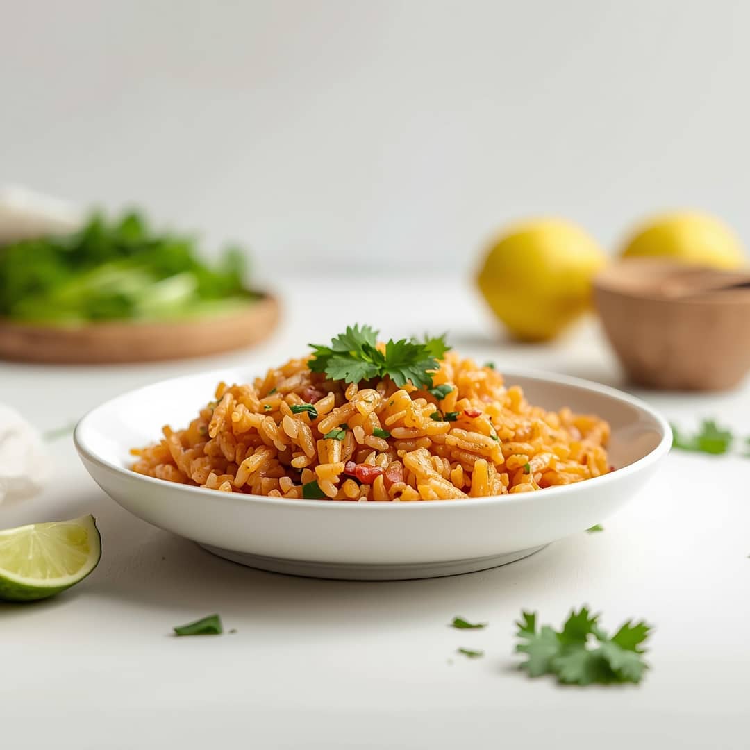 Homemade Mexican Rice - beautifully cooked texture with balanced colors and appetizing finish with cracked black pepper and olive oil