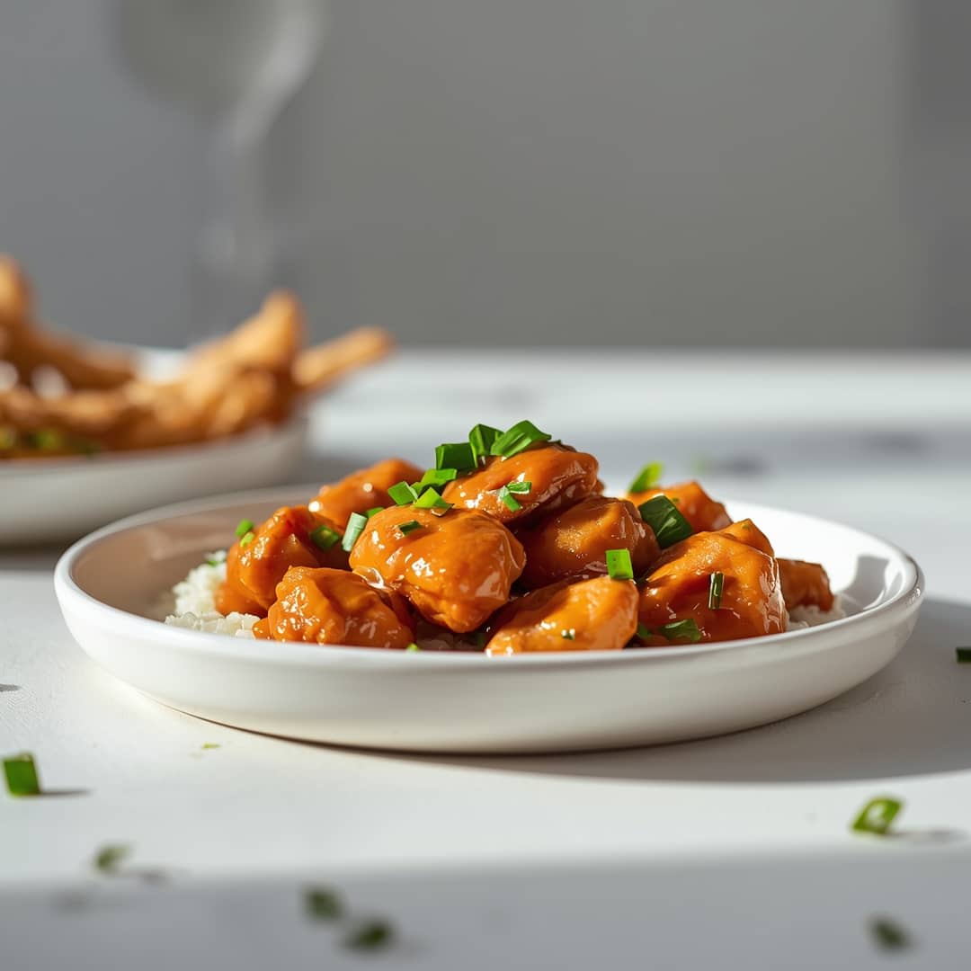 Honey Butter Chicken - tender with chopped chives and lemon slices