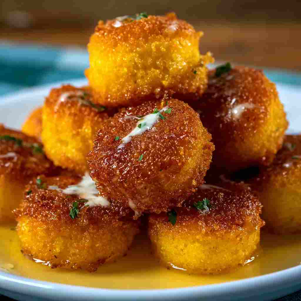 Honey Butter Cornbread Poppers - moist with a dollop of whipped topping