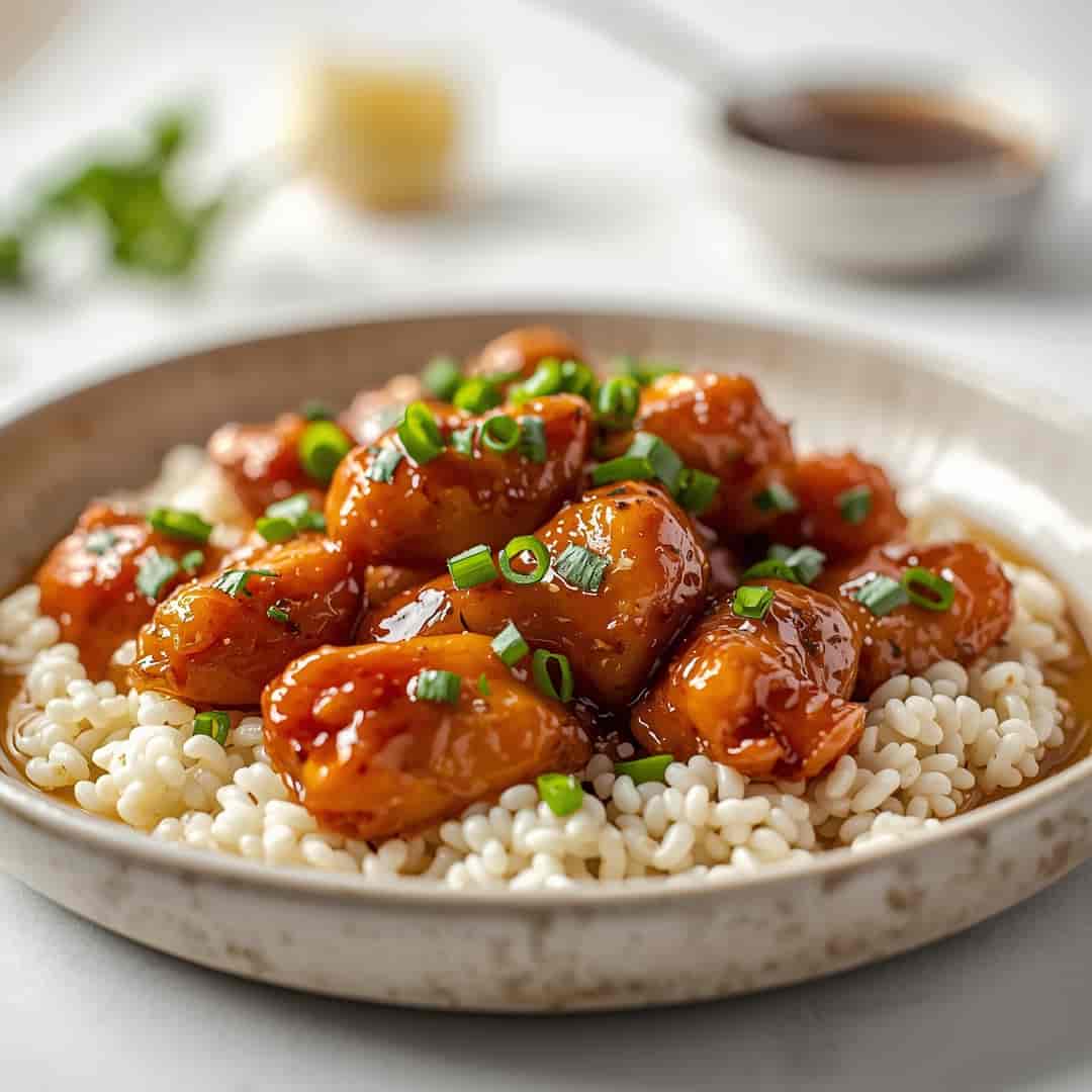 Honey Garlic Chicken Recipe - tender with chopped chives and lemon slices