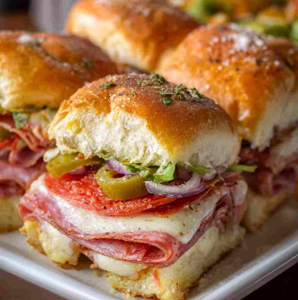 Hot Italian Sub Sliders - homemade dish showcasing wholesome fresh ingredients with microgreens and lemon zest