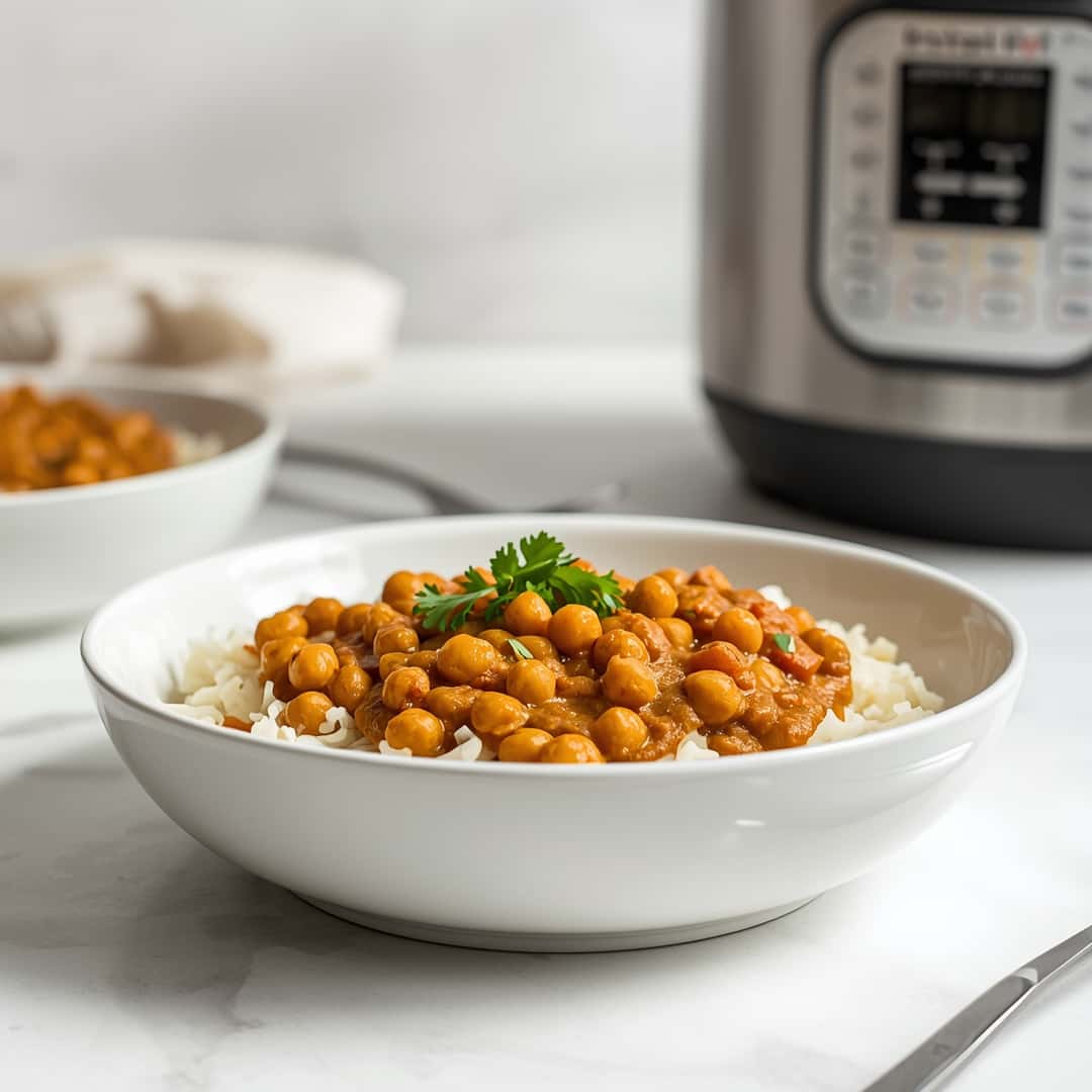 Instant pot black eyed pea curry - homemade dish showcasing wholesome fresh ingredients with microgreens and lemon zest