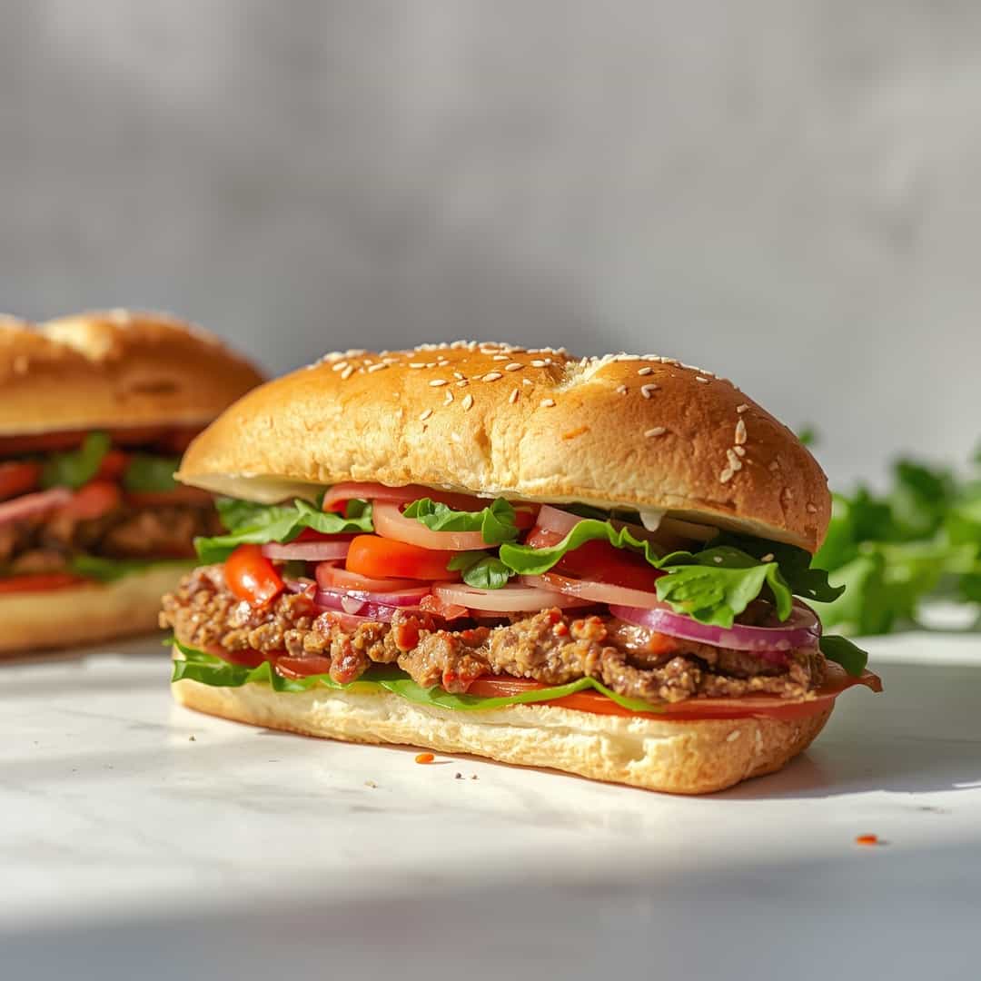 Italian Grinder Salad Sandwich - colorful crunchy medley with radiant fresh textures with fresh cracked pepper and lemon wedges