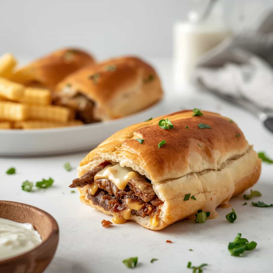 Keto Philly Cheesesteak Rolls - frosted condensation with a festive straw and lime wedge