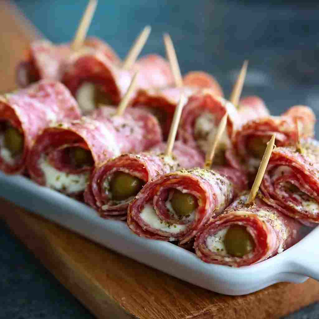 Keto Salami Roll-Ups - seasoned crunchy edges with vibrant dipping sauce with fresh cilantro leaves and sliced jalapeños