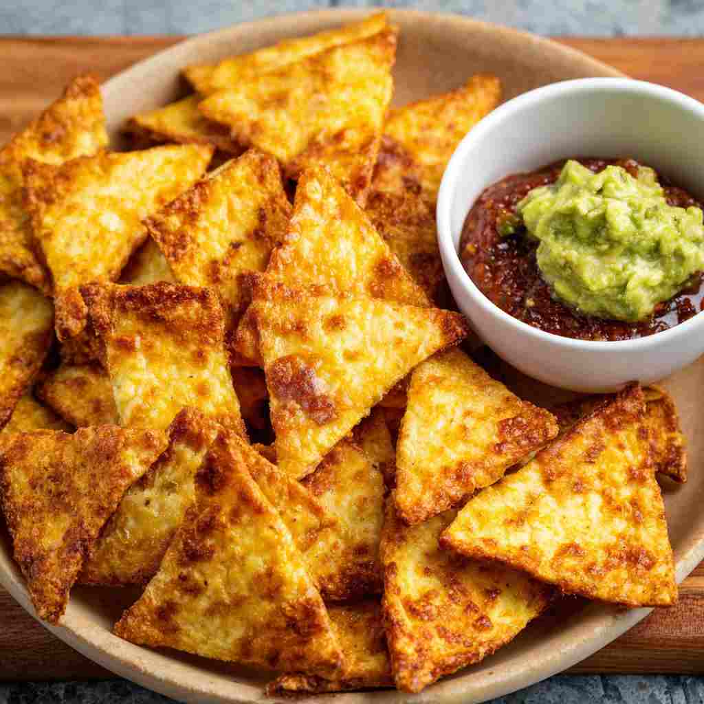 Keto Tortilla Chips Recipe - smooth creamy dipping consistency with baked bubbly top with chopped parsley and grated cheese
