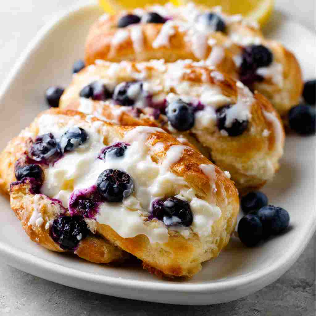 Lemon Blueberry Cream Cheese Danish - homemade dish showcasing wholesome fresh ingredients with microgreens and lemon zest
