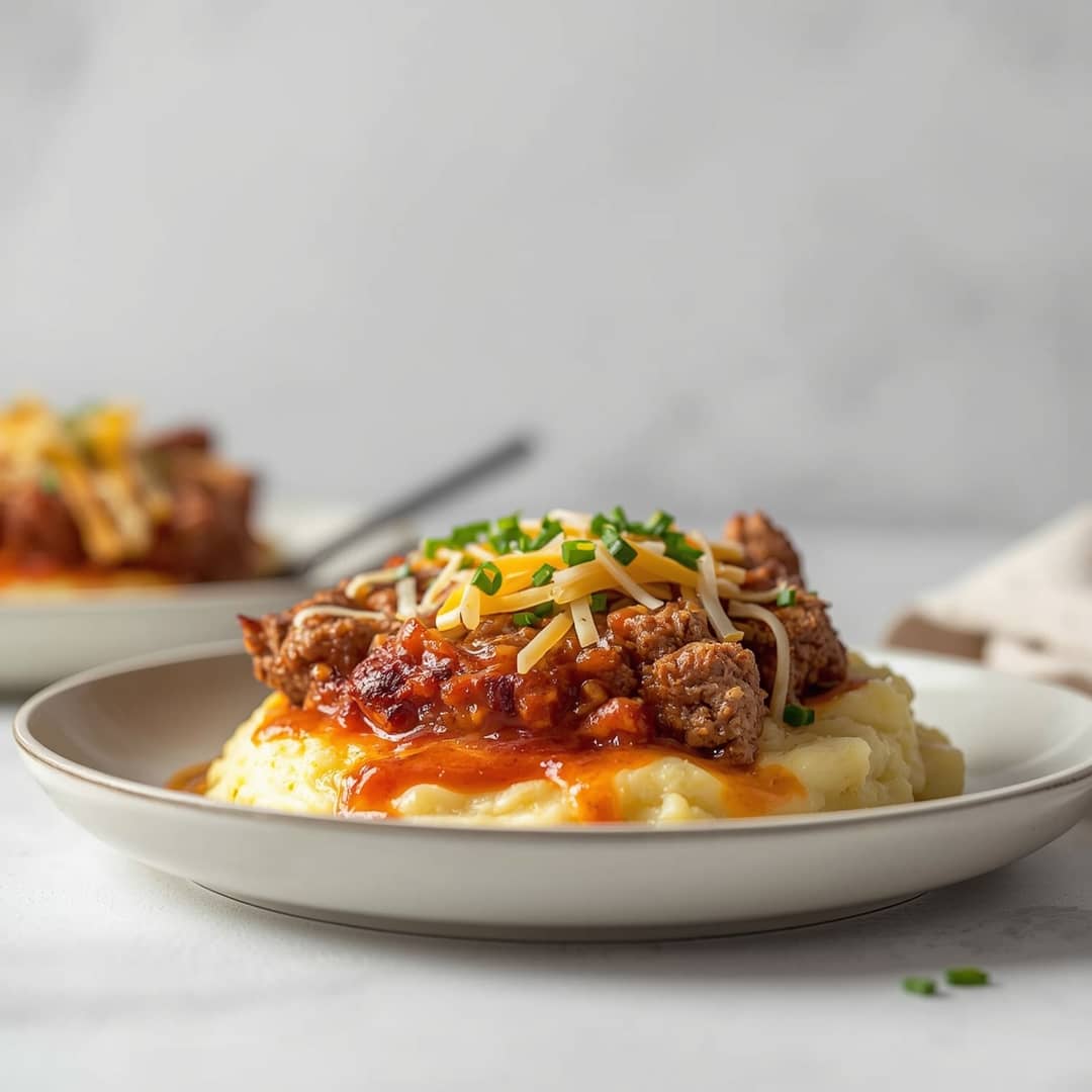 Meatloaf Mashed Potatoes Cheese Recipe - rich velvety layer with crisp golden edges with a delicate dusting of powdered sugar