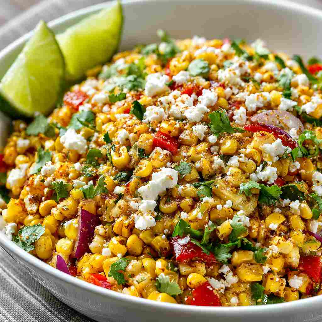 Mexican Street Corn Salad - delicate fresh leaves tossed with vibrant seasonal toppings with toasted seeds and crumbled cheese