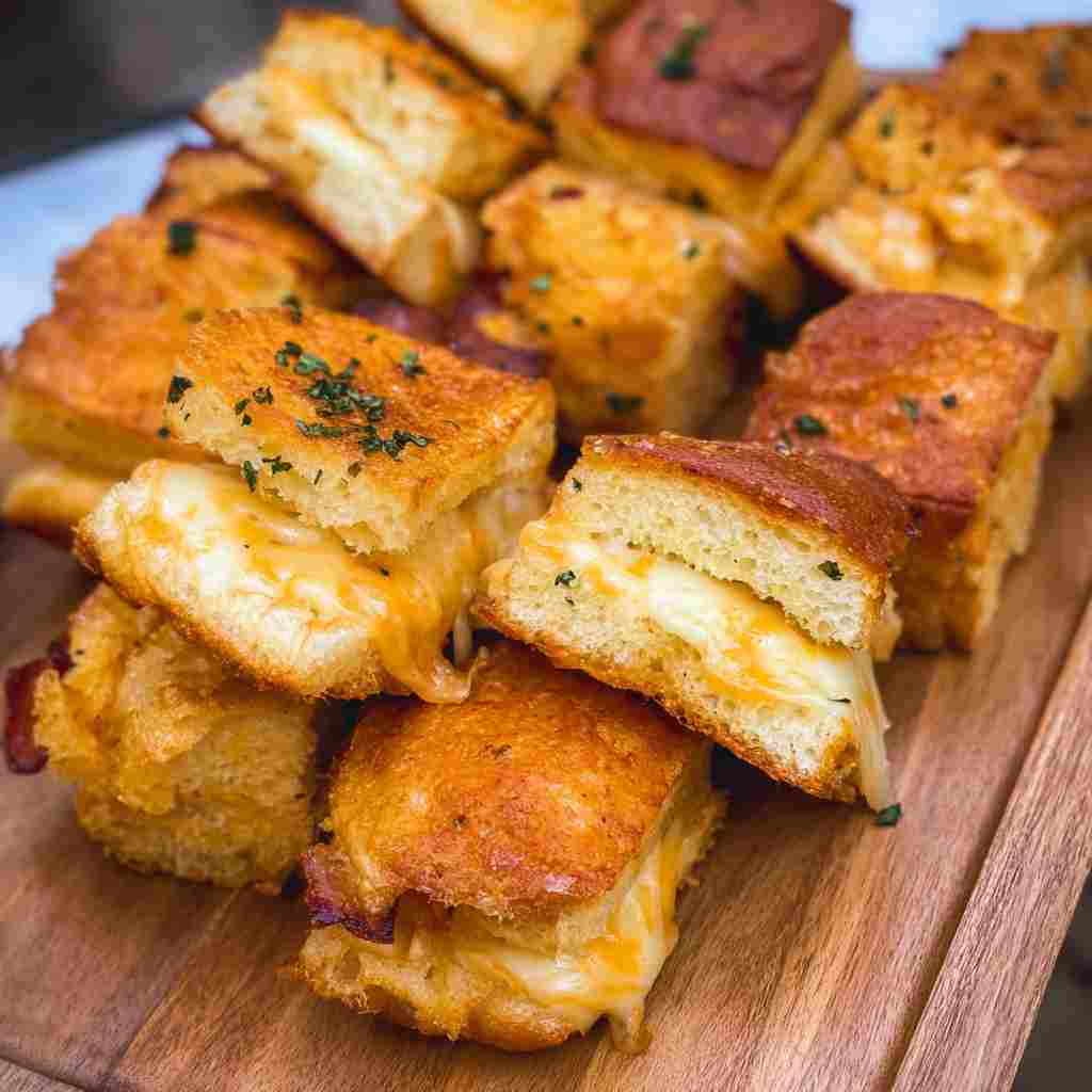 Mini Grilled Cheese Hawaiian Rolls - smooth creamy dipping consistency with baked bubbly top with chopped parsley and grated cheese
