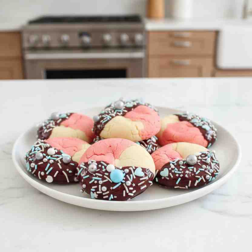 Neapolitan Cookies - rich fudgy consistency with glossy chocolate finish with chopped toasted nuts
