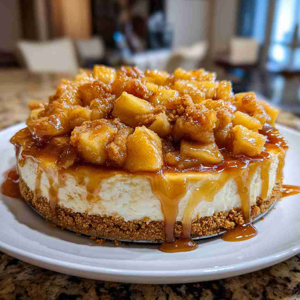 No-Bake Apple Pie Cheesecake - moist with a dollop of whipped topping