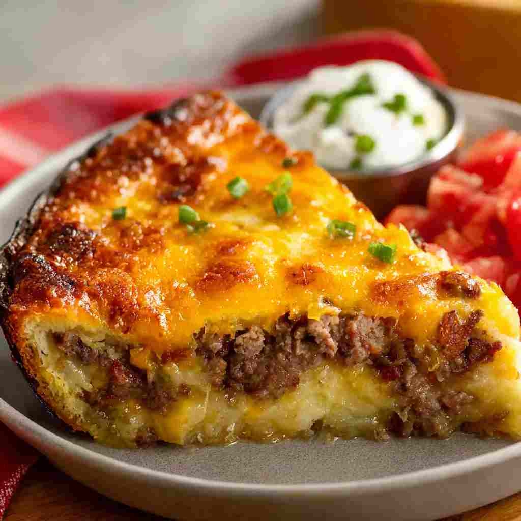 One-Pan Cheeseburger Pie - tender with a light drizzle of sweet glaze