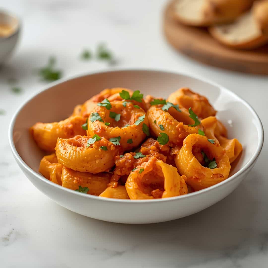 One Pot Buffalo Chicken Tortellini - al dente pasta ribbons coated in a silky with cracked black pepper and olive oil drizzle