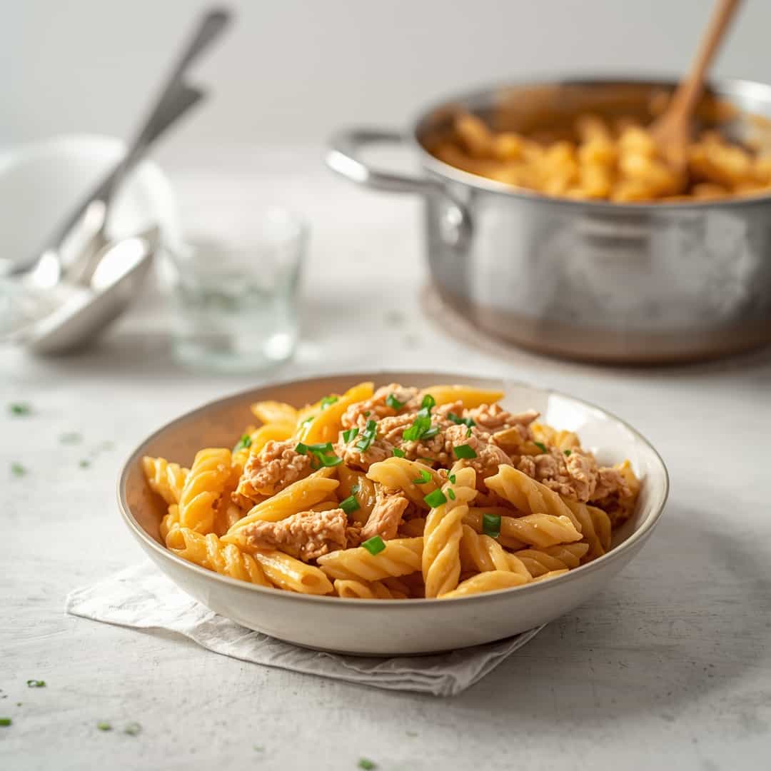One Pot Cheesy Chicken Pasta - tender pasta pockets smothered in rich flavorful sauce with chopped flat-leaf parsley and red pepper flakes