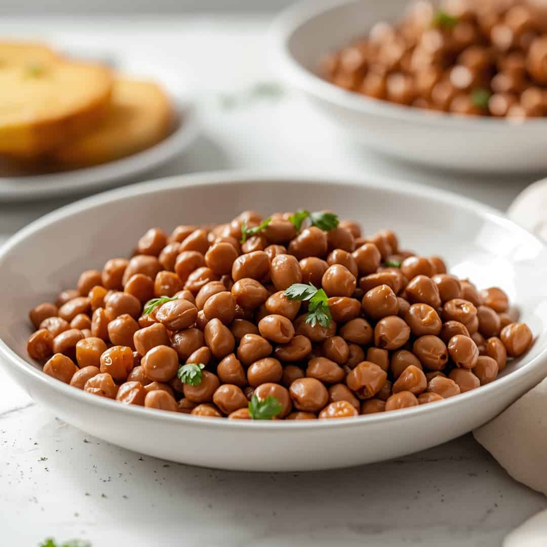 Pan fried black eyed peas - homemade dish showcasing wholesome fresh ingredients with microgreens and lemon zest